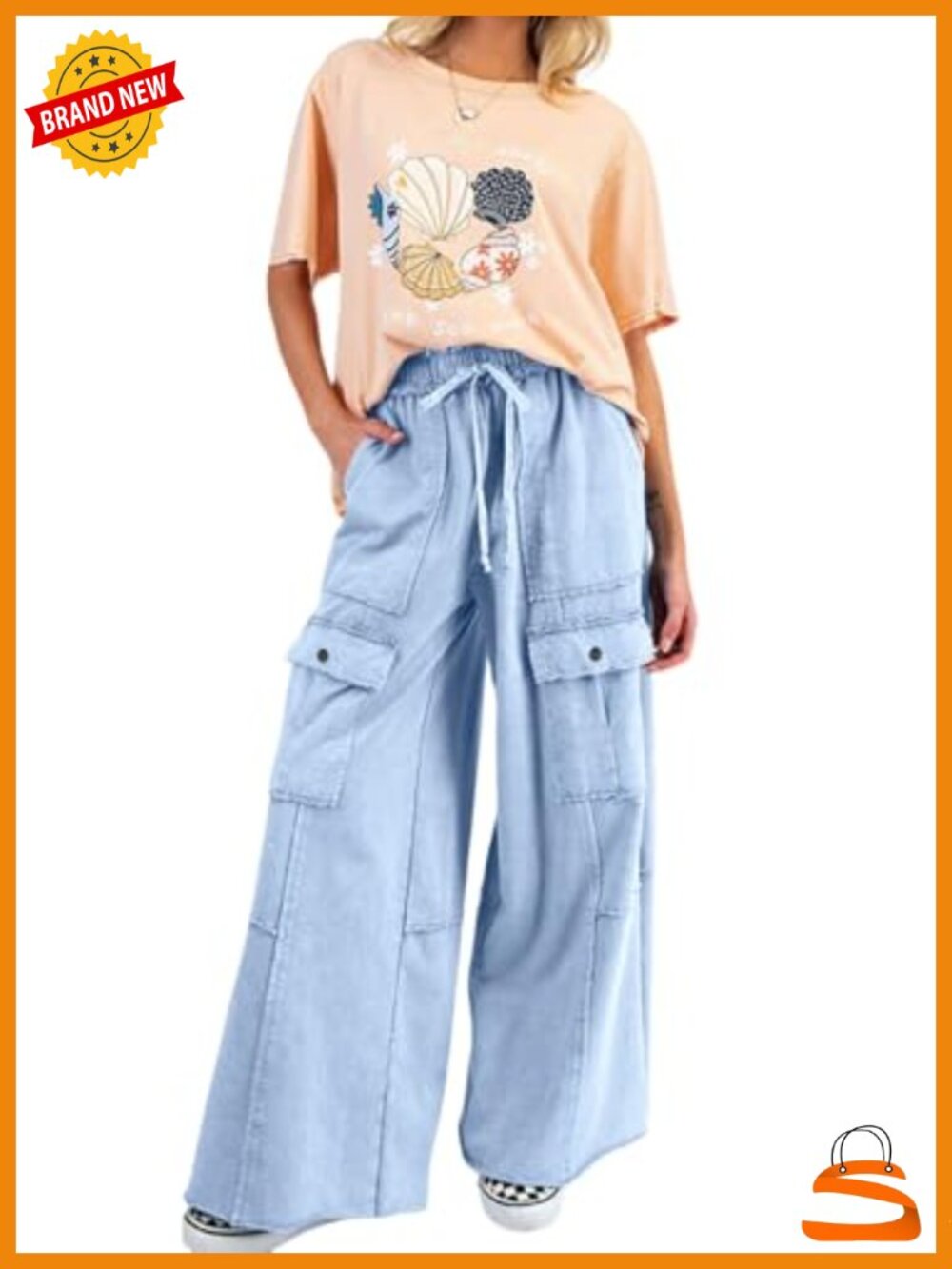 Baggy High Waisted Wide Leg Cargo Pants with Pockets Y2k Utility Palazzo